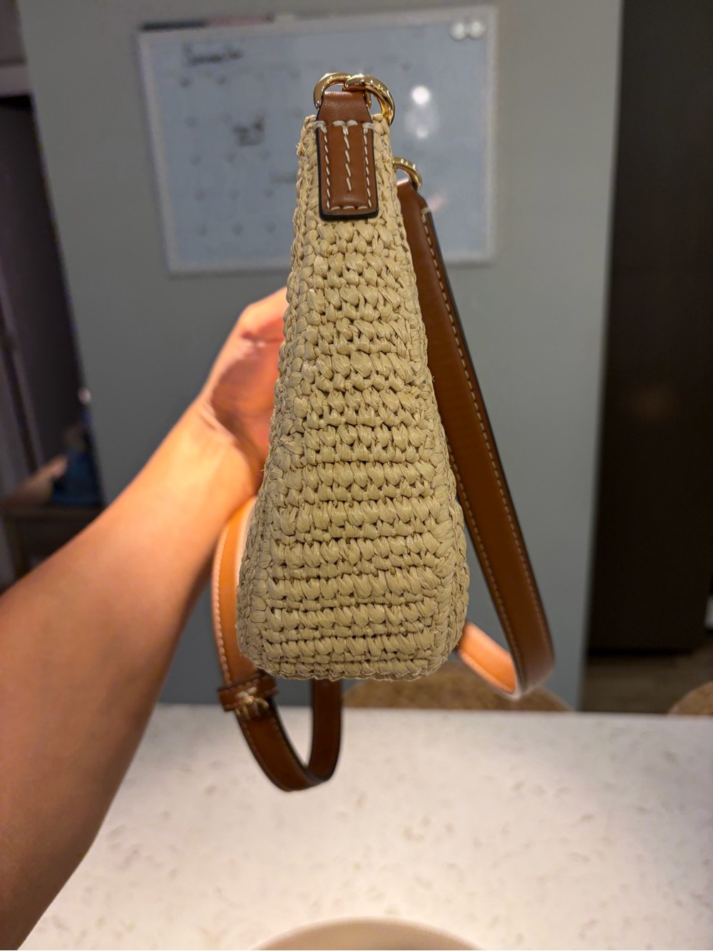 Tory Burch Natural Straw Crossbody with Brown Leather Strap - Picture 4 of 6